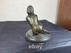 Statue érotique en bronze et marbre femme nue signée CLAUDE + fondeurs