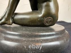Statue érotique en bronze et marbre femme nue signée CLAUDE + fondeurs
