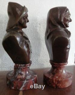 Statuettes SIGNEES, BRONZE, vieux pêcheur XIX S, socle marbre, PRESSE-PAPIER N°94