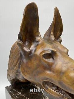 Sujet en bronze Tête chien Berger Allemand Socle marbre 1930 E705