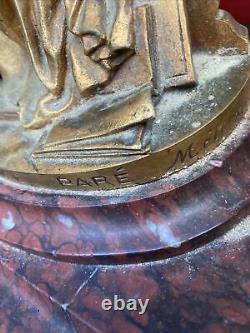 Superbe Bronze Embroise Paré Encrier Marbre Griotte 19 Eme Signe
