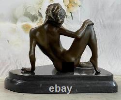 Superbe Signée Érotique Nu Bronze Statue Sculpture Marbre Figurine Sans Réserve