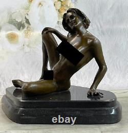Superbe Signée Érotique Nu Bronze Statue Sculpture Marbre Figurine Sans Réserve