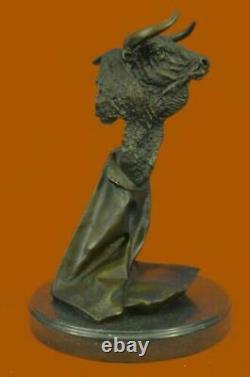 Taureau Bronze Buste Sculpture Chaud Fonte Signé Original Williams Marbre Base