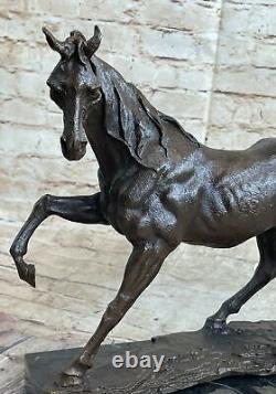 Trottant Cheval Signée Original Bronze Sculpture Statue Marbre Base Équestre