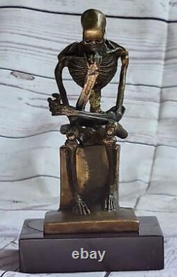 Unique Marbre Figurine Squelette Penseur Bronze Sculpture Signée Milo Ouvre