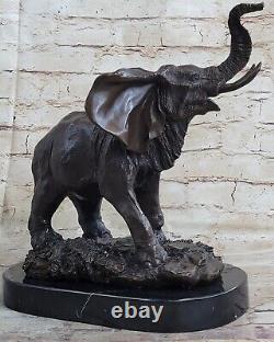 Vie Sauvage Animal Bronze Statue Avec Marbre Base Signée Sculpture Figurine