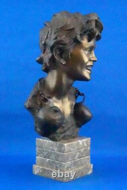 Vincenzo Cinque, Buste bronze enfant, socle marbre, Naples, XIX, style Liberty