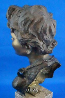 Vincenzo Cinque, Buste bronze enfant, socle marbre, Naples, XIX, style Liberty