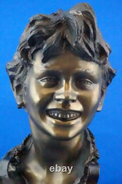 Vincenzo Cinque, Buste bronze enfant, socle marbre, Naples, XIX, style Liberty