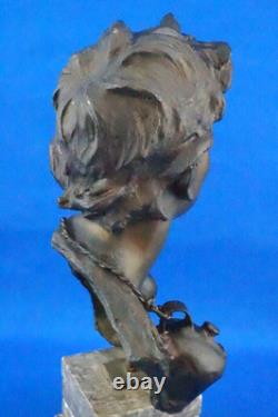 Vincenzo Cinque, Buste bronze enfant, socle marbre, Naples, XIX, style Liberty