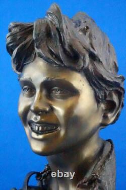 Vincenzo Cinque, Buste bronze enfant, socle marbre, Naples, XIX, style Liberty