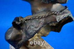Vincenzo Cinque, Buste bronze enfant, socle marbre, Naples, XIX, style Liberty