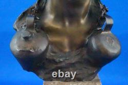 Vincenzo Cinque, Buste bronze enfant, socle marbre, Naples, XIX, style Liberty