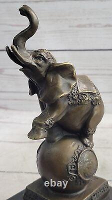 Vintage Bronze Éléphant Statue Sculpture Sur Marbre Base Art Déco Signée