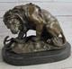 Vintage Bronze Sculpture Statue Lion Vs Serpent Sign&eacute;e V&eacute;ritable Marbre Base