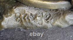 Vintage Bronze Sculpture Statue Lion Vs Serpent Signée Véritable Marbre Base