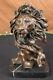 Vintage Laiton Ou Bronze Lion Tête Buste Sculpture, Signé, Marbre Base Figurine
