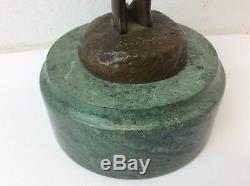 Vintage Signée Bronze Vert Base en Marbre S Buzard Petite Fille Fonte Figurine
