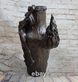 Vintage Signée Chair Nymphe Art Statue Bronze Vase Marbre Base 13 Haut