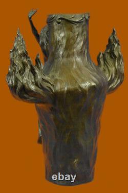 Vintage Signée Chair Nymphe Art Statue Bronze Vase Marbre Base 13 Haut