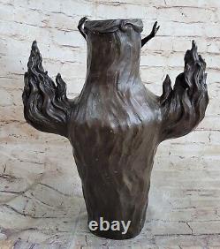 Vintage Signée Chair Nymphe Art Statue Bronze Vase Marbre Base 13 Haut