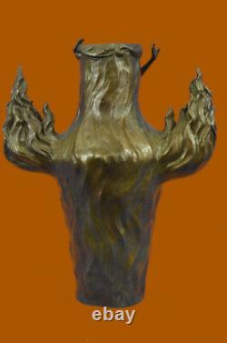 Vintage Signée Chair Nymphe Art Statue Bronze Vase Marbre Base 13 Haut