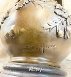 Vintage Signée Moreau Chair Nymphe Art Statue Bronze Vase Marbre Base13 Grand