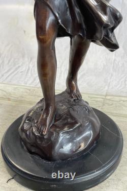 Vintage Signée Moreau Solide Bronze Statue` Dame Avec Guitare` Marbre Base Solde