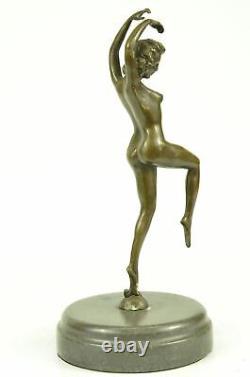 Vintage Style Art Déco Bronze Chair Danseuse Signé Bruno Zach Chaud Fonte Marbre