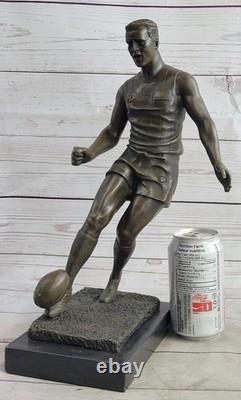 Vintage Style Bronze Statue Rugby Lecteur SPORTS Icon Marbre Base Signée Décor
