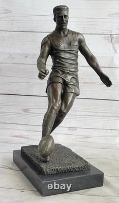 Vintage Style Bronze Statue Rugby Lecteur SPORTS Icon Marbre Base Signée Décor