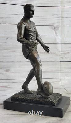 Vintage Style Bronze Statue Rugby Lecteur SPORTS Icon Marbre Base Signée Décor