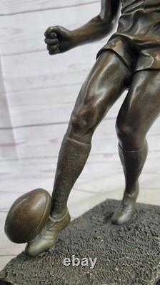 Vintage Style Bronze Statue Rugby Lecteur SPORTS Icon Marbre Base Signée Décor