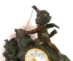 XIX ème S, ALLÉGORIE à l'AMOUR sur un CHAR Signé MOREAU Bronze & Marbre Blanc